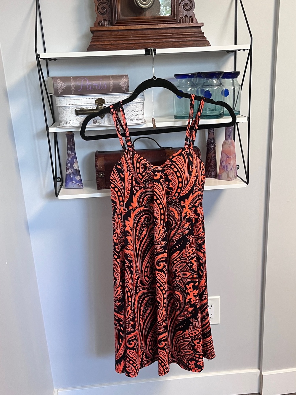 Sleeveless Black & Orange Paisley Shift Dress purchased in Mexico